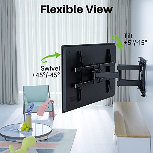 USX MOUNT Full Motion TV Wall Mount for 42"-80" TVs, Swivel and Tilt TV Mount , Wall Mount TV Bracket with Articulating 6 Arms, Max VESA 600x400mm, 110 lbs, 16" Wood Studs with Wall Drilling Template