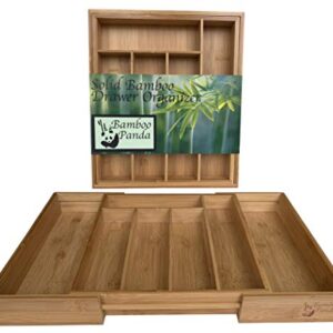 Bamboo Panda: 7 Compartment Expandable Drawer Organizer - 100% Natural Bamboo - Silverware, Utensil, Cutlery Tray & Home/Office Organizer