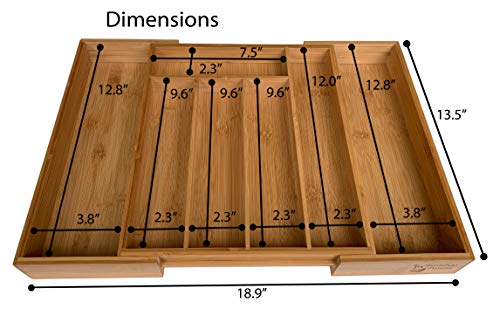 Bamboo Panda: 7 Compartment Expandable Drawer Organizer - 100% Natural Bamboo - Silverware, Utensil, Cutlery Tray & Home/Office Organizer