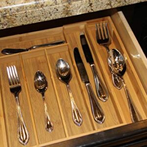 Bamboo Panda: 7 Compartment Expandable Drawer Organizer - 100% Natural Bamboo - Silverware, Utensil, Cutlery Tray & Home/Office Organizer