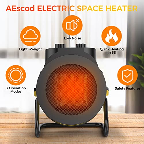 AEscod Space Heater, Upgrade 1500W Portable Electric Heater with 3 Modes, Overheat Protection, 90° Adjustable Angle, Garage, Indoor Use