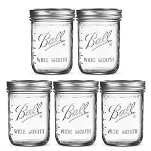 sewanta wide mouth mason jars 16 oz [5 pack] with mason jar lids and bands, mason jars 16 oz – for canning, fermenting, pickling – jar décor – microwave/freeze/dishwasher safe jar opener