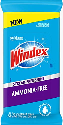 Windex Ammonia-Free Premoistened Glass Wipes, Crystal Rain Fresh Scent, 25 Count