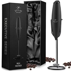 zulay executive series ultra premium gift milk frother for coffee with improved stand – coffee frother handheld foam maker for lattes – electric milk frother handheld for cappuccino, frappe, matcha