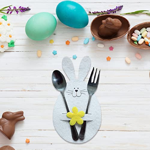 Easter Head Cutlery Head Colors Fork Bag Bunny 4 Rabbit Three Sets Set Sticky And Flower Tableware Dining Room Table Setting