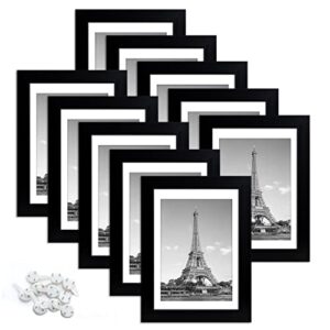 upsimples 5×7 picture frame set of 10, display pictures 4×6 with mat or 5×7 without mat, multi photo frames collage for wall or tabletop display, black