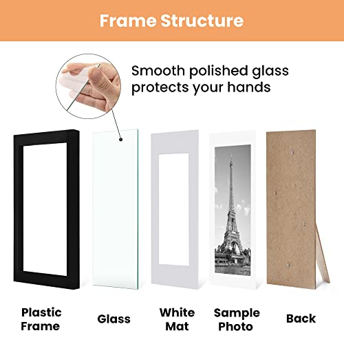 upsimples 5x7 Picture Frame Set of 10, Display Pictures 4x6 with Mat or 5x7 Without Mat, Multi Photo Frames Collage for Wall or Tabletop Display, Black