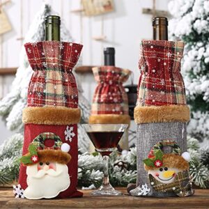 4Pcs Tableware Silverware Holders with 2 Pack Wine Bottle Bags,Candy Pouch Bag Knife Spoon Fork Bag Mini Holiday Stockings for Birthday Gift Tree Decor Dinner Table Ornaments