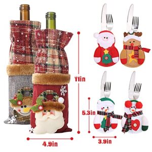 4Pcs Tableware Silverware Holders with 2 Pack Wine Bottle Bags,Candy Pouch Bag Knife Spoon Fork Bag Mini Holiday Stockings for Birthday Gift Tree Decor Dinner Table Ornaments