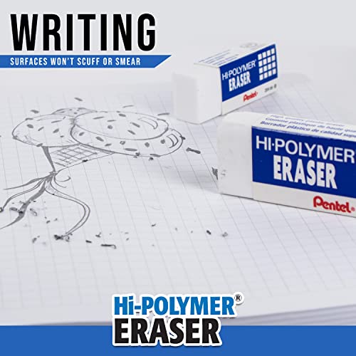 Pentel Hi-Polymer Block Eraser, Large, White, Pack of 10 ZEH-10 Erasers (ZEH10PC10)