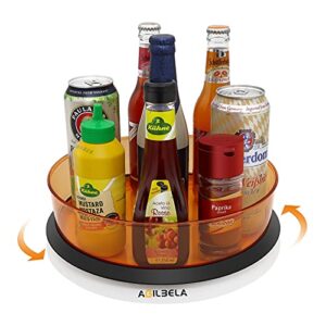 agilbela clear lazy susan cabinet organizer with one large bin, removable, acrylic rotating spice rack for pantry, countertop, fridge, 11.5-inch, orange