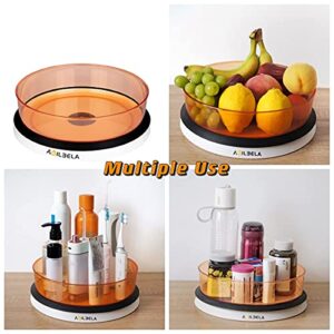 AGILBELA Clear Lazy Susan Cabinet Organizer with One Large Bin, Removable, Acrylic Rotating Spice Rack for Pantry, Countertop, Fridge, 11.5-Inch, Orange