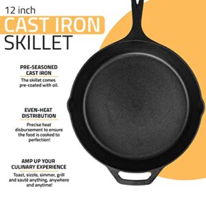 Utopia Kitchen 12 Inch Pre-Seasoned Cast iron Skillet - Frying Pan - Safe Grill Cookware for indoor & Outdoor Use - Chef's Pan - Cast Iron Pan (Black)