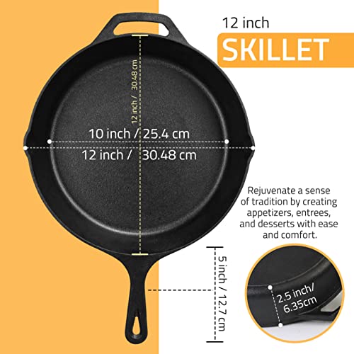 Utopia Kitchen 12 Inch Pre-Seasoned Cast iron Skillet - Frying Pan - Safe Grill Cookware for indoor & Outdoor Use - Chef's Pan - Cast Iron Pan (Black)