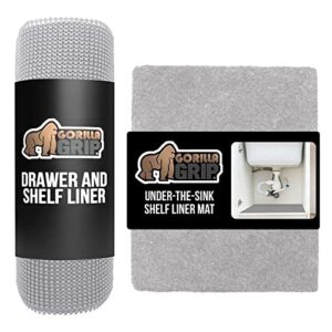 Gorilla Grip Drawer Liner and Under Sink Mat, Drawer Liner Size 12 in x 20 FT in Light Gray, Non Adhesive, Under Sink Mat Size 24x30 in Light Gray, 2 Item Bundle