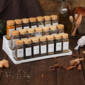 NETANY 24 Pcs Spice Jars with Labels - 4 oz Glass Spice Jars with Bamboo Lids, Minimalist Farmhouse Spice Labels Stickers, Collapsible Funnel, Seasoning Storage Bottles for Spice Rack, Cabinet, Drawer