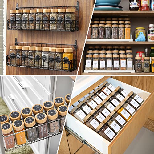 NETANY 24 Pcs Spice Jars with Labels - 4 oz Glass Spice Jars with Bamboo Lids, Minimalist Farmhouse Spice Labels Stickers, Collapsible Funnel, Seasoning Storage Bottles for Spice Rack, Cabinet, Drawer