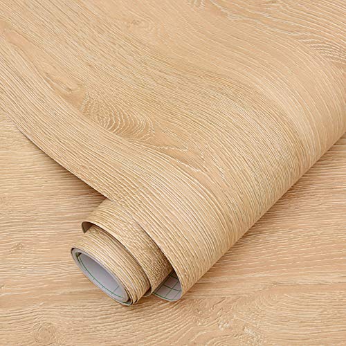 Self Adhesive Faux Light Wood Vinyl Contact Paper for Kitchen Cabinets Shelves Drawer Cupboards Table Desk Arts and Crafts Decal 15.7 x117 Inches