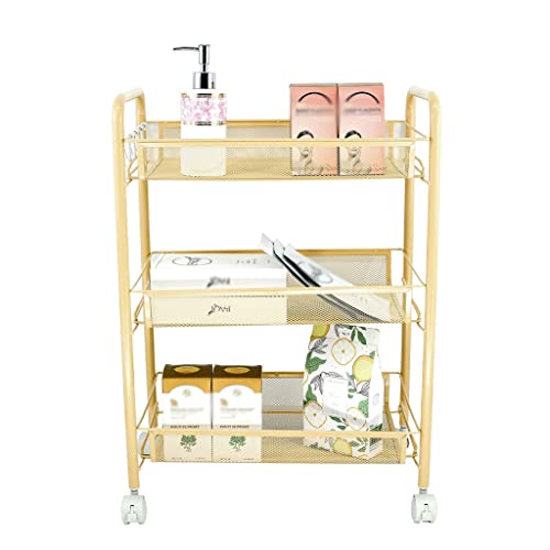 MIAOHY Kitchen Bathroom Bathroom Shelf Metal Trolley with Wheels Three-Layer Storage Rack Hook Trolley (Color : E, Size : 1)