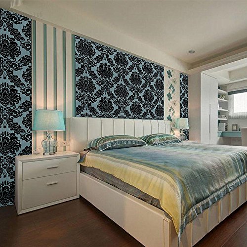 Yifely Black Damask Furniture Paper Self-Adhesive Shelf Liner Night Stand Decor Sticker 17.7 Inch by 9.8 Feet