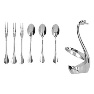 plplaaoo swan spoon holder with fork spoon, stylish tableware storage holder, creative swan spoon rack with stainless steel fork spoon, kitchen tableware set for kitchen