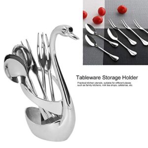 plplaaoo Swan Spoon Holder with Fork Spoon, Stylish Tableware Storage Holder, Creative Swan Spoon Rack with Stainless Steel Fork Spoon, Kitchen Tableware Set for Kitchen