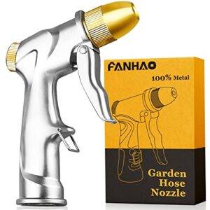 fanhao upgrade garden hose nozzle sprayer, 100% heavy duty metal handheld water nozzle high pressure in 4 spraying modes for hand watering plants and lawn, car washing, patio and pet