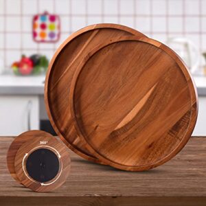 lazy susan solid wood round tray set of 2 | vintage serving tray w/ rotate system for serving storing and organizing | essential wooden platters centerpiece for decor kithchen dinner living bath room