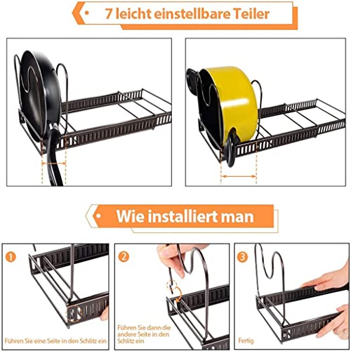 DOUBA 7 Tires Pan and Pot Lid Organizer Expandable Pan and Pot Organizer Rack Kitchen Cabinet Countertop Bakeware Lid Holder