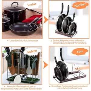 DOUBA 7 Tires Pan and Pot Lid Organizer Expandable Pan and Pot Organizer Rack Kitchen Cabinet Countertop Bakeware Lid Holder