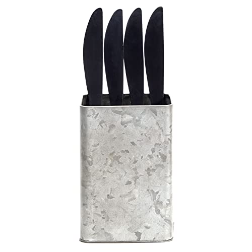 Farmhouse Galvanized Utensil Holder with 3 Compartments (12.6 x 4.5 x 5.3 In)