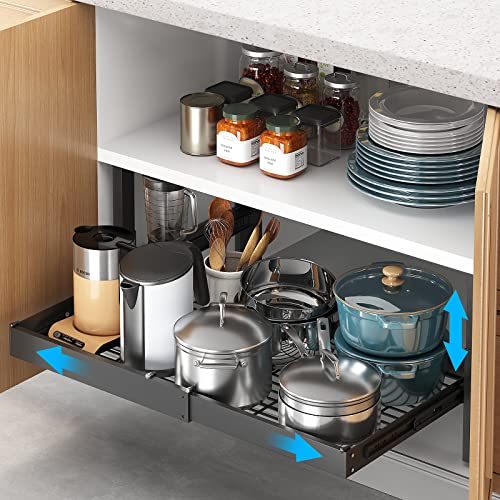 Expandable Pull Out Cabinet Drawer Organizer, Slide Out Pantry Shelves Sliding Drawer Storage for Home Cabinet Shelf, Under Cabinet Storage, Adjustable Cabinet Shelf Organizers-17"D x 36.6"W x 18.5"H