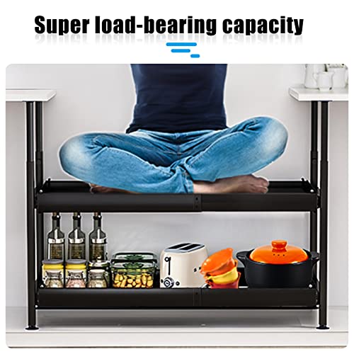 Expandable Pull Out Cabinet Drawer Organizer, Slide Out Pantry Shelves Sliding Drawer Storage for Home Cabinet Shelf, Under Cabinet Storage, Adjustable Cabinet Shelf Organizers-17"D x 36.6"W x 18.5"H