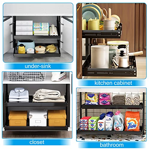 Expandable Pull Out Cabinet Drawer Organizer, Slide Out Pantry Shelves Sliding Drawer Storage for Home Cabinet Shelf, Under Cabinet Storage, Adjustable Cabinet Shelf Organizers-17"D x 36.6"W x 18.5"H