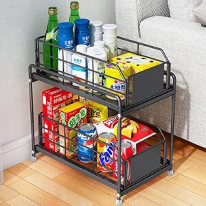 DBDEIW Pull-out Cabinet Organizer, Stackable 2-tier Under Sink Under Sink Organizers and Storage with Sliding Storage Drawer for Bathroom, Kitchen, Office, Black(1 PACK-Metal)