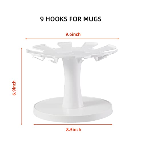 NEALYSEA Coffee Mug Holder, Rotatable Cup Stand with 9 Hooks, Tea Cup Rack for Saucers and Coffee Pod Holder, Mug Tree for Coffee Counter Bar and Kitchen