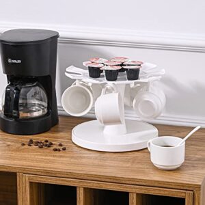 NEALYSEA Coffee Mug Holder, Rotatable Cup Stand with 9 Hooks, Tea Cup Rack for Saucers and Coffee Pod Holder, Mug Tree for Coffee Counter Bar and Kitchen