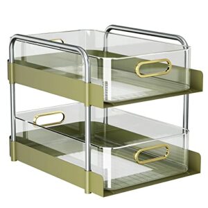 jawnlity bathroom counter organizer with pull-out drawers, 2 tier sliding cabinet organizer shelf with handles, clear slide-out under sink organizer for kitchen, pantry storage (green)