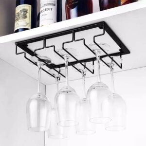 Onestep Club | 2 Wine Glass Holder Under Cabinet Screw Mounted with 2 Corkscrew Bottle Opener Glass Storage Rack for Kitchen Restaurant Undermount Metal Organizer Glasses Storage Hanger Black