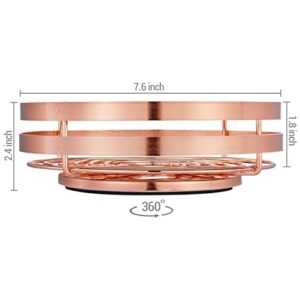 MyGift Modern Copper Tone Metal Wire Spice Rack Round Turntable, Lazy Susan Seasoning and Condiment Holder Spinning Rack, Pantry Organizer Tabletop Revolving Tray