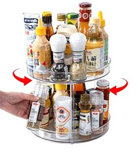 amasses 2 tier clear lazy susan organizer, 360 degree rotating round lazy susan turntable 9″ non-skid rotating organization storage container for kitchen, cabinet, pantry