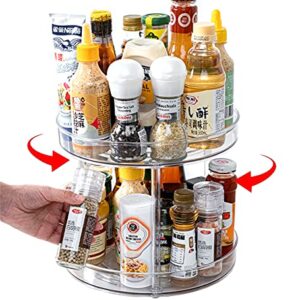 Amasses 2 Tier Clear Lazy Susan Organizer, 360 Degree Rotating Round Lazy Susan Turntable 9" Non-Skid Rotating Organization Storage Container for Kitchen, Cabinet, Pantry