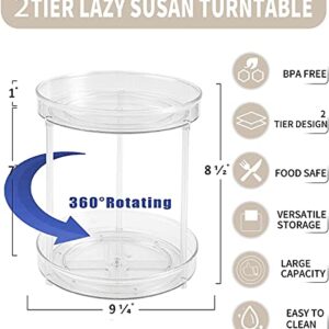 Amasses 2 Tier Clear Lazy Susan Organizer, 360 Degree Rotating Round Lazy Susan Turntable 9" Non-Skid Rotating Organization Storage Container for Kitchen, Cabinet, Pantry