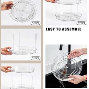 Amasses 2 Tier Clear Lazy Susan Organizer, 360 Degree Rotating Round Lazy Susan Turntable 9" Non-Skid Rotating Organization Storage Container for Kitchen, Cabinet, Pantry