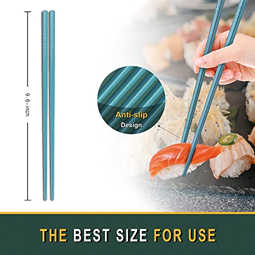 Hiware 10 Pairs Reusable Chopsticks Dishwasher Safe, Non-Slip Chop Sticks Set Japanese Style, 9.5 Inch