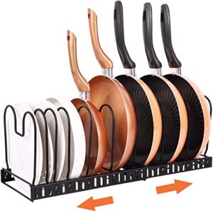 pot and pan organizer rack for cabinet, expandable pot organizer rack – pans pots lid organizer for kitchen cabinet pantry bakeware pot and pan rack holder with 10 adjustable compartments