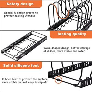 Pot and Pan Organizer Rack For Cabinet, Expandable Pot Organizer Rack - Pans Pots Lid Organizer For Kitchen Cabinet Pantry Bakeware Pot and Pan Rack Holder with 10 Adjustable Compartments