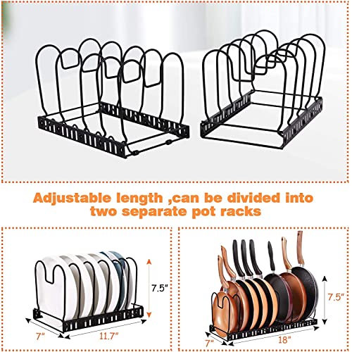 Pot and Pan Organizer Rack For Cabinet, Expandable Pot Organizer Rack - Pans Pots Lid Organizer For Kitchen Cabinet Pantry Bakeware Pot and Pan Rack Holder with 10 Adjustable Compartments