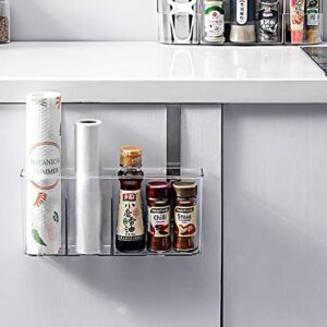 hieey over the cabinet door organizer holder,spice organizer for cabinet,wall mounted storage rack hanging shelf for kitchen cabinet,pantry door or bathroom shower cosmetic(transparent,three grid)