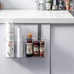 HIEEY Over the Cabinet Door Organizer Holder,Spice Organizer for Cabinet,Wall Mounted Storage Rack Hanging Shelf for Kitchen Cabinet,Pantry Door or Bathroom Shower Cosmetic(Transparent,Three grid)